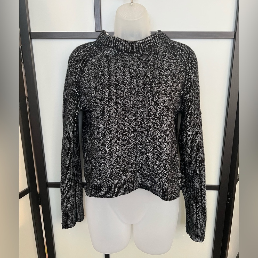 Rag & Bone Women's Black White Cable Raglan Cropped Sweater Small Wool Blend